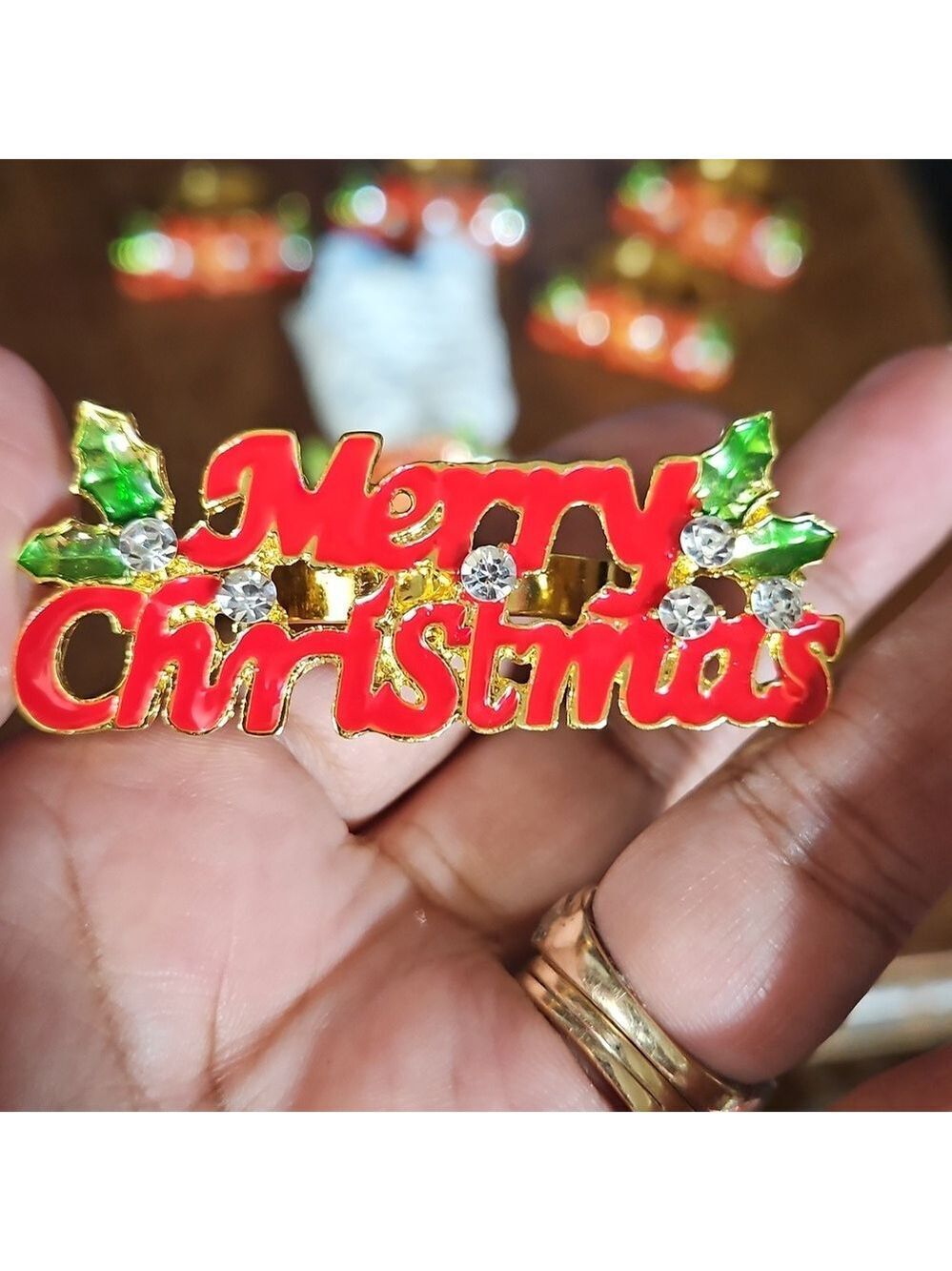 Handmade Merry Christmas Napkin Rings Holiday Decor 6pc